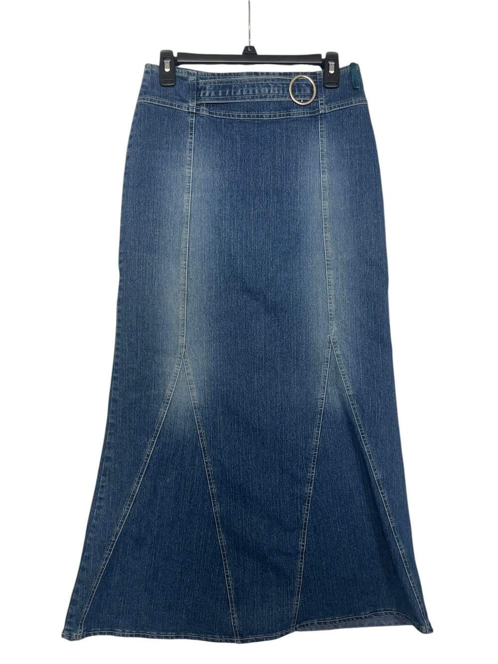 Y2K Seyka Classic Denim Maxi Skirt 7 Blue Jean Fish Mermaid Flare Ring Hardware